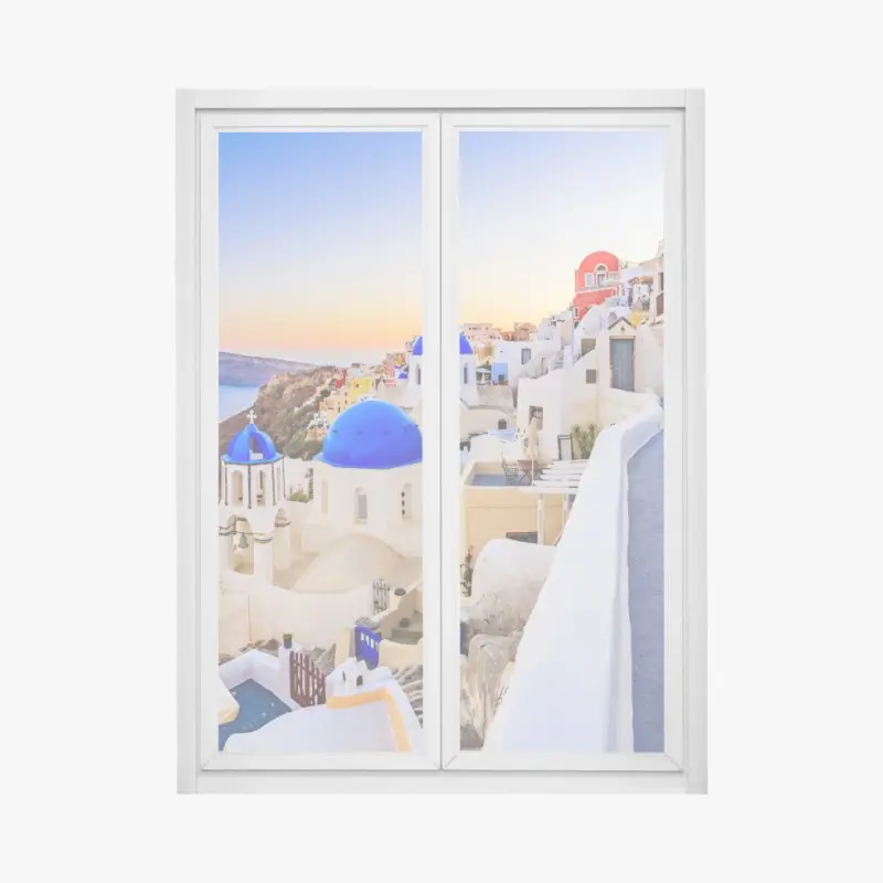 Fensteraufkleber Santorini sonnenuntergang über blauen kuppeln
