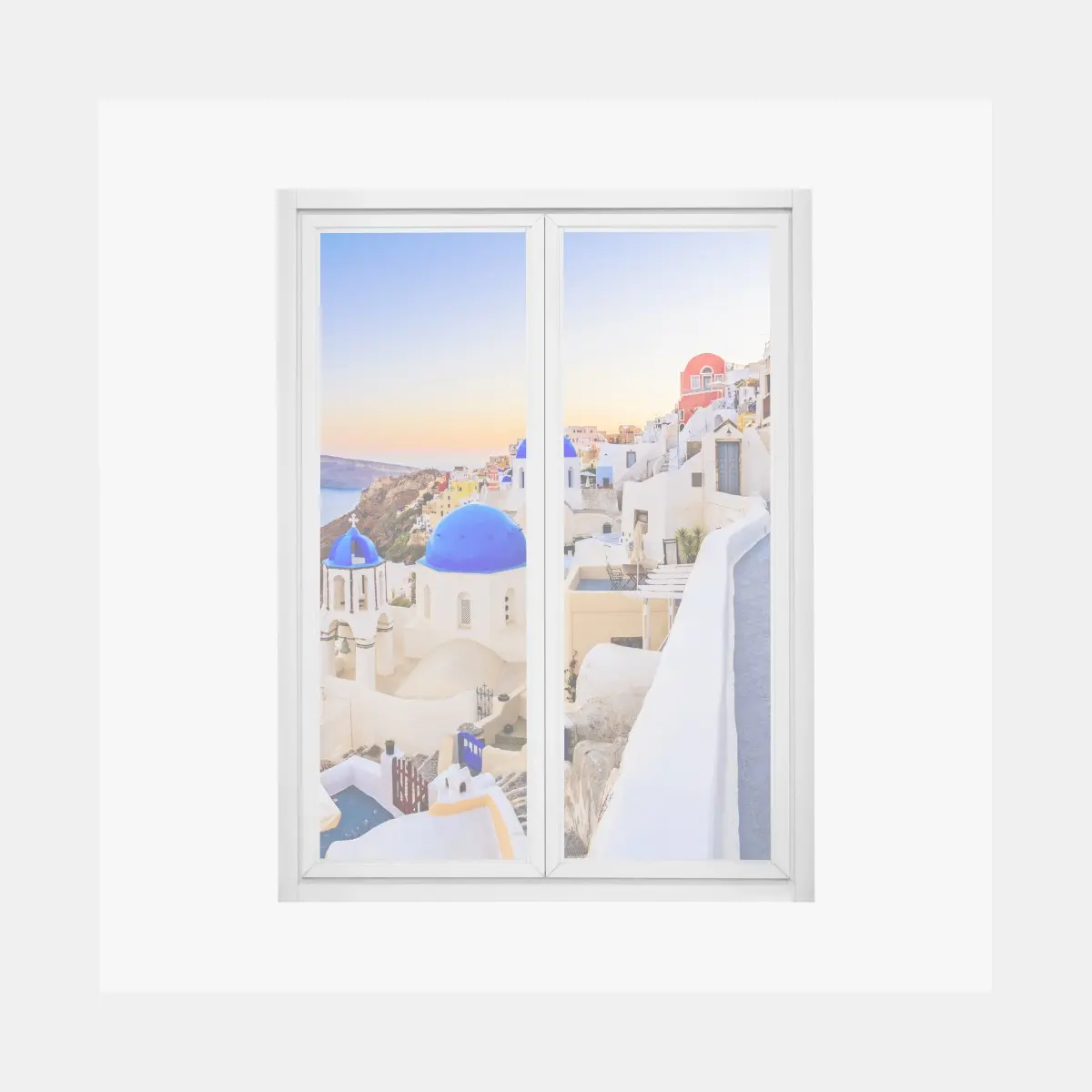Fensteraufkleber Santorini sonnenuntergang über blauen kuppeln – Pixers®