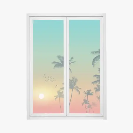 Fensteraufkleber tropischer sonnenuntergang mit palmensilhouetten – Pixers®