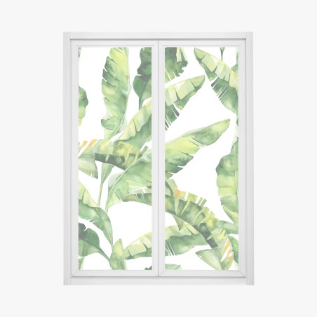 Fensteraufkleber tropisches bananenblatt aquarellmuster – Pixers®