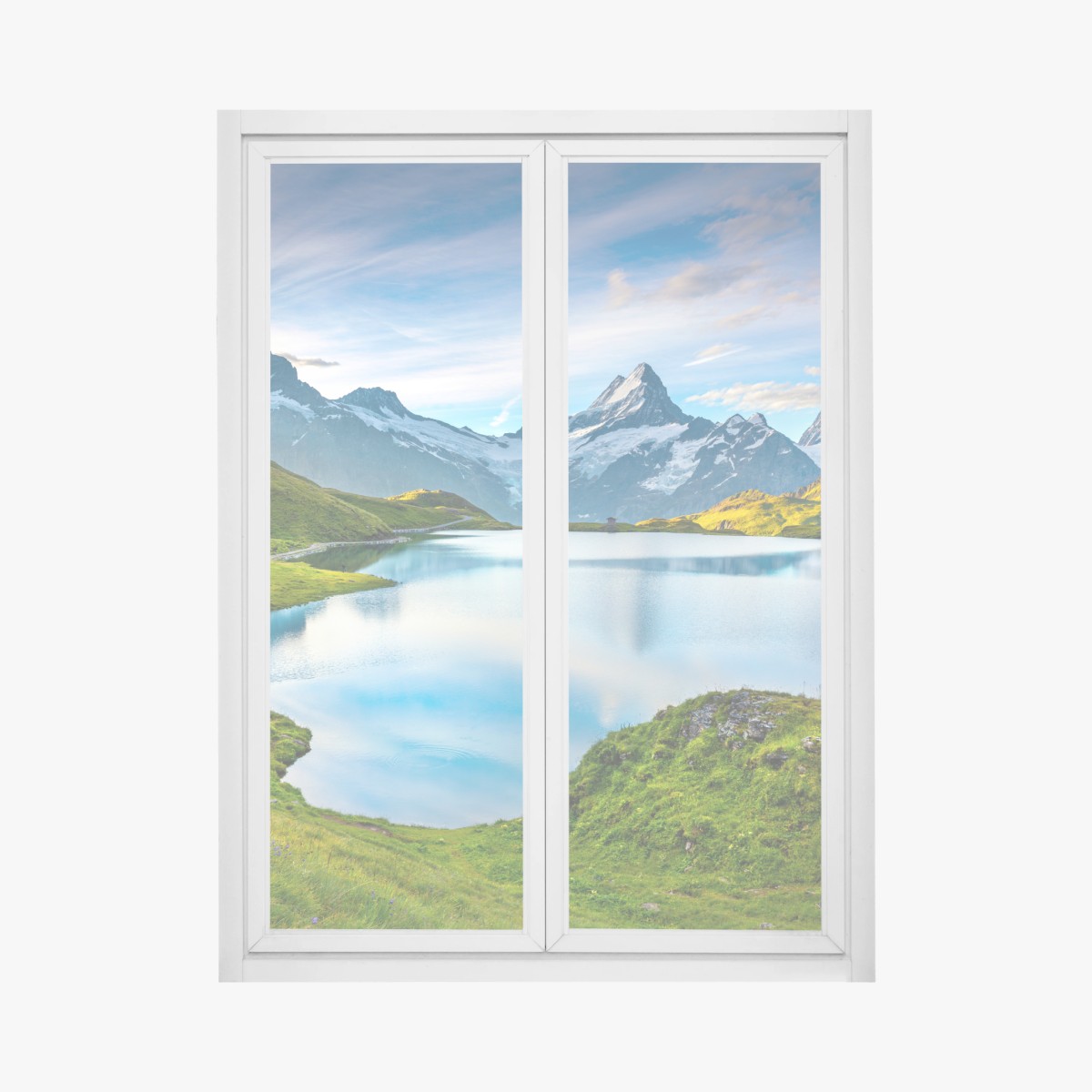 Fensteraufkleber ruhiger alpensee vor dem Wetterhorn, Schweiz – Pixers®