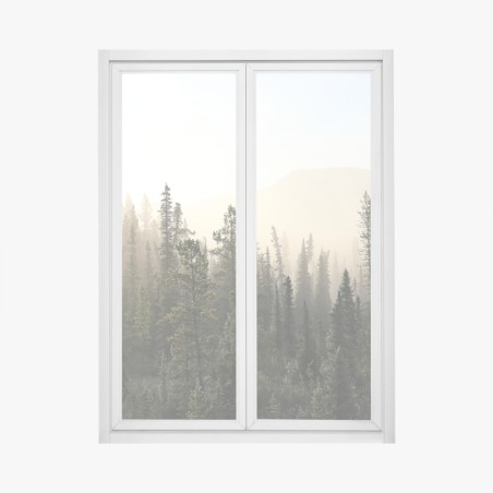 Fensteraufkleber nebliger kiefernwald bei sonnenaufgang – Pixers®