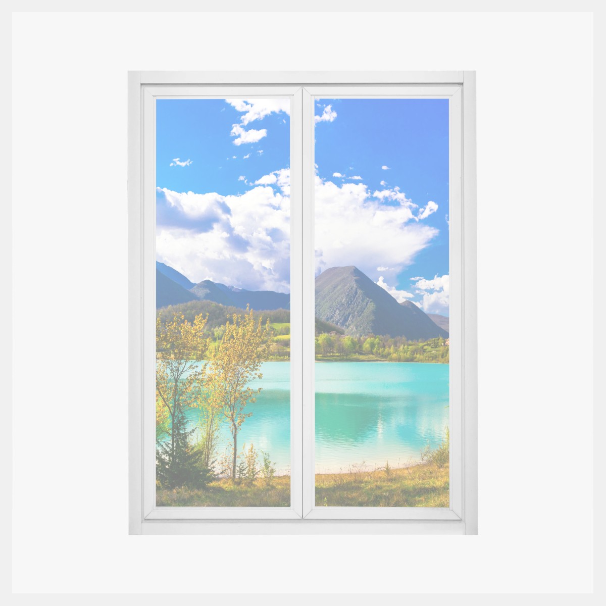 Fensteraufkleber türkissee mit berglandschaft – Pixers®