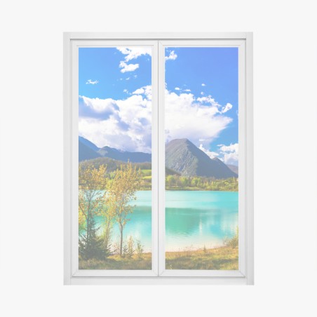 Fensteraufkleber türkissee mit berglandschaft – Pixers®