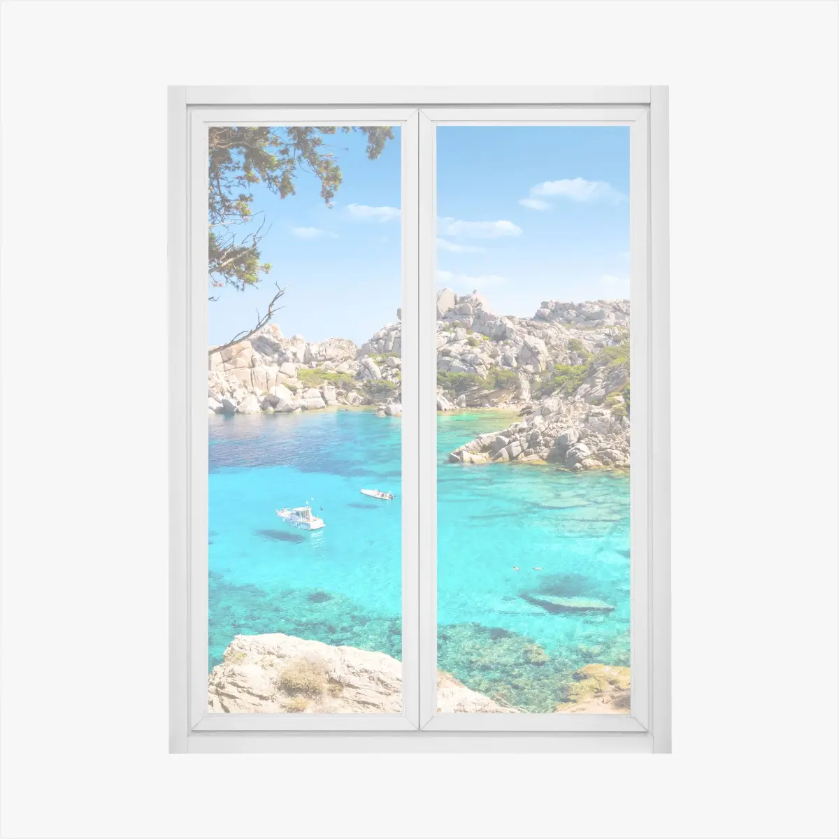 Fensteraufkleber türkisfarbene bucht mit felsiger küste – Pixers®