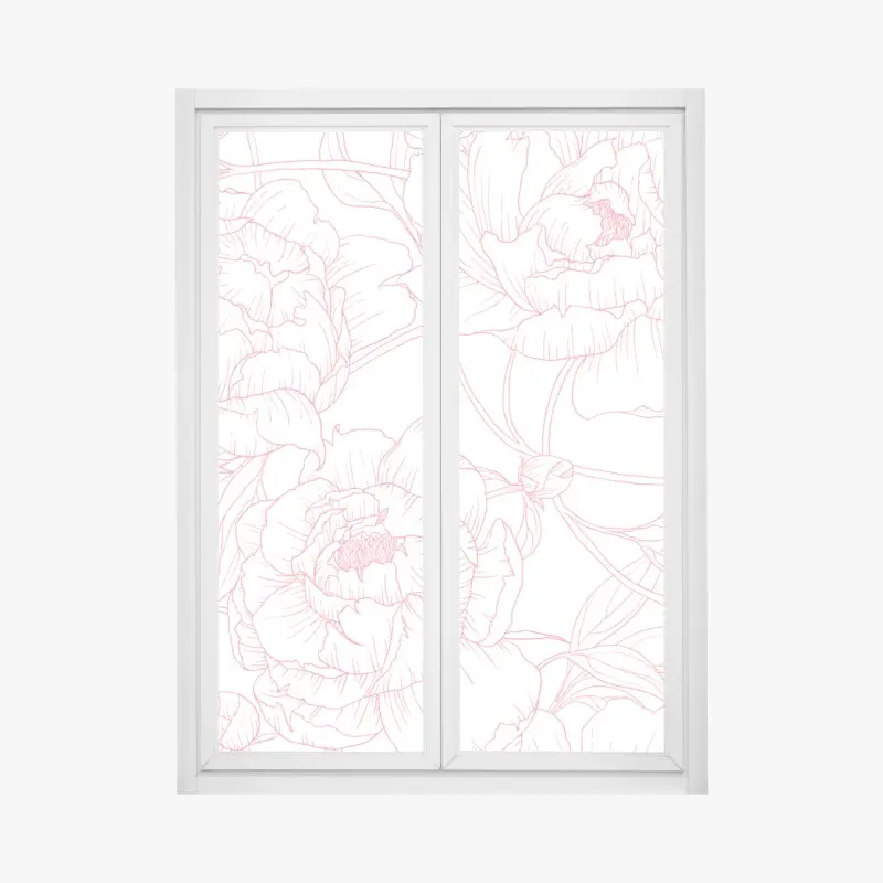 Fensteraufkleber zartes rosa paeonien-line-art-muster