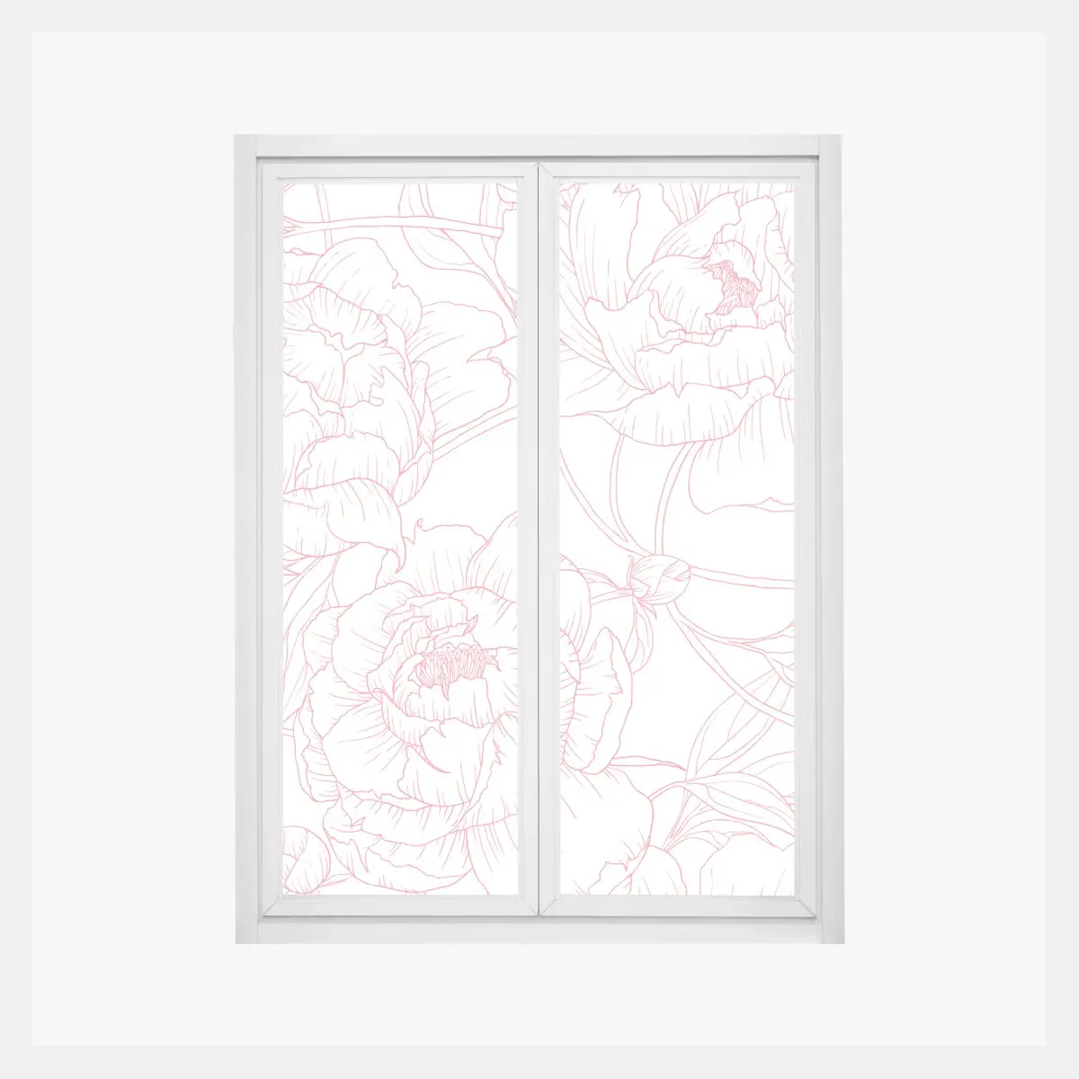 Fensteraufkleber zartes rosa paeonien-line-art-muster – Pixers®