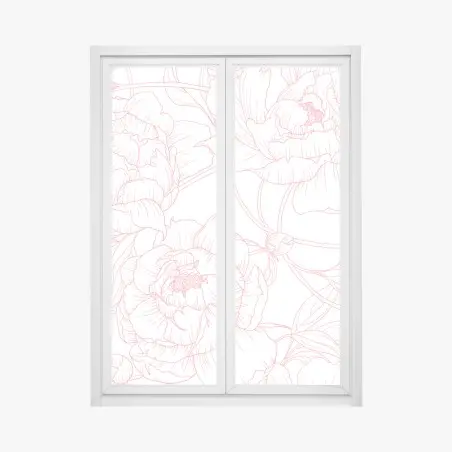 Fensteraufkleber zartes rosa paeonien-line-art-muster – Pixers®
