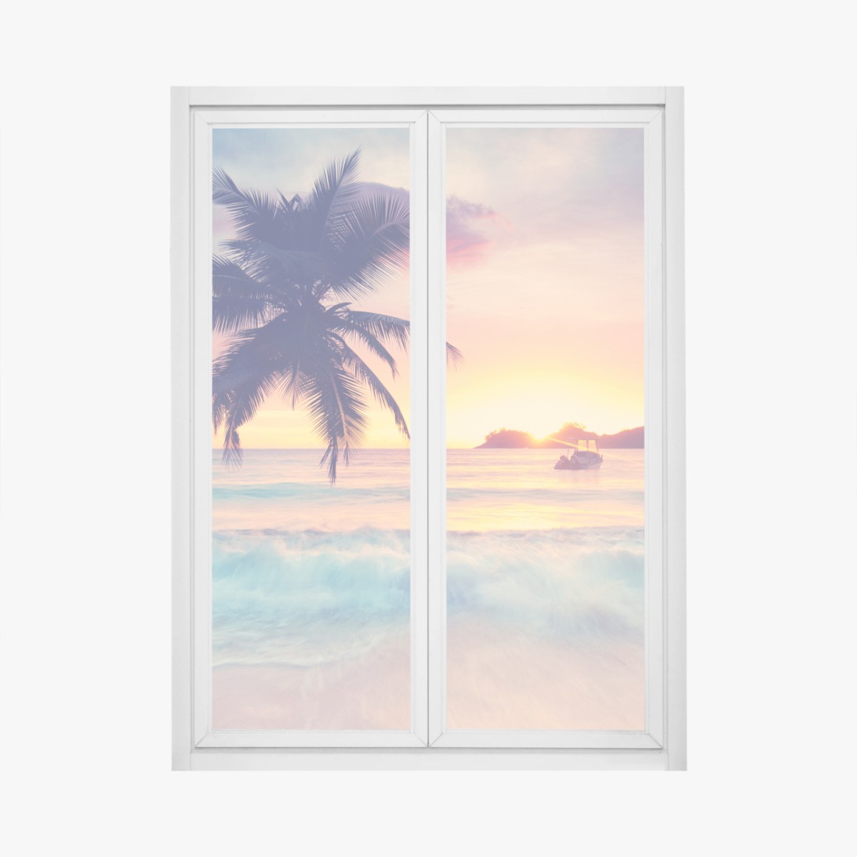 Fensteraufkleber tropischer pastellsonnenuntergang am meer – Pixers®