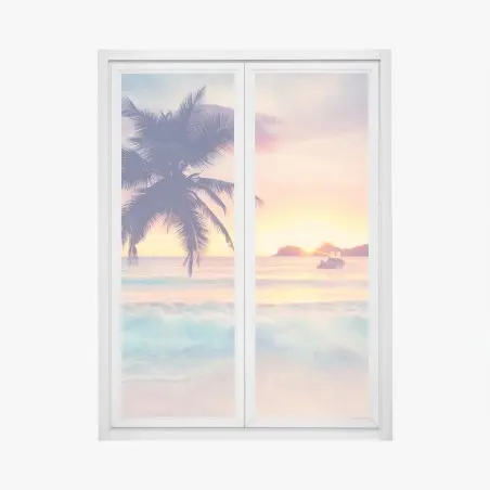 Fensteraufkleber tropischer pastellsonnenuntergang am meer – Pixers®