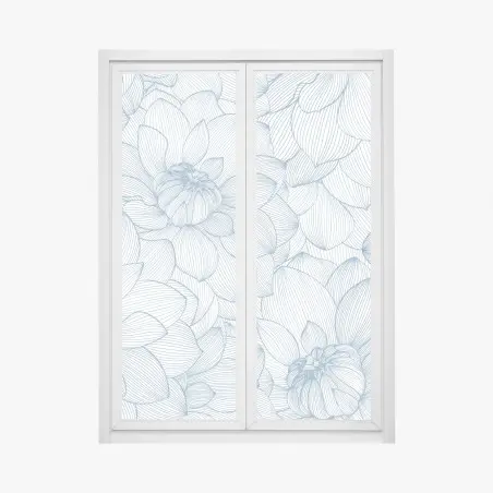 Fensteraufkleber zartes blaues blumenlinienmuster – Pixers®