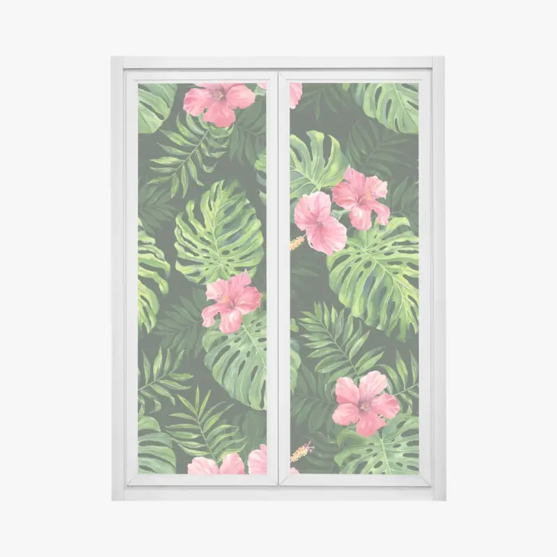 Fensteraufkleber tropisches monstera- und hibiskus-motiv