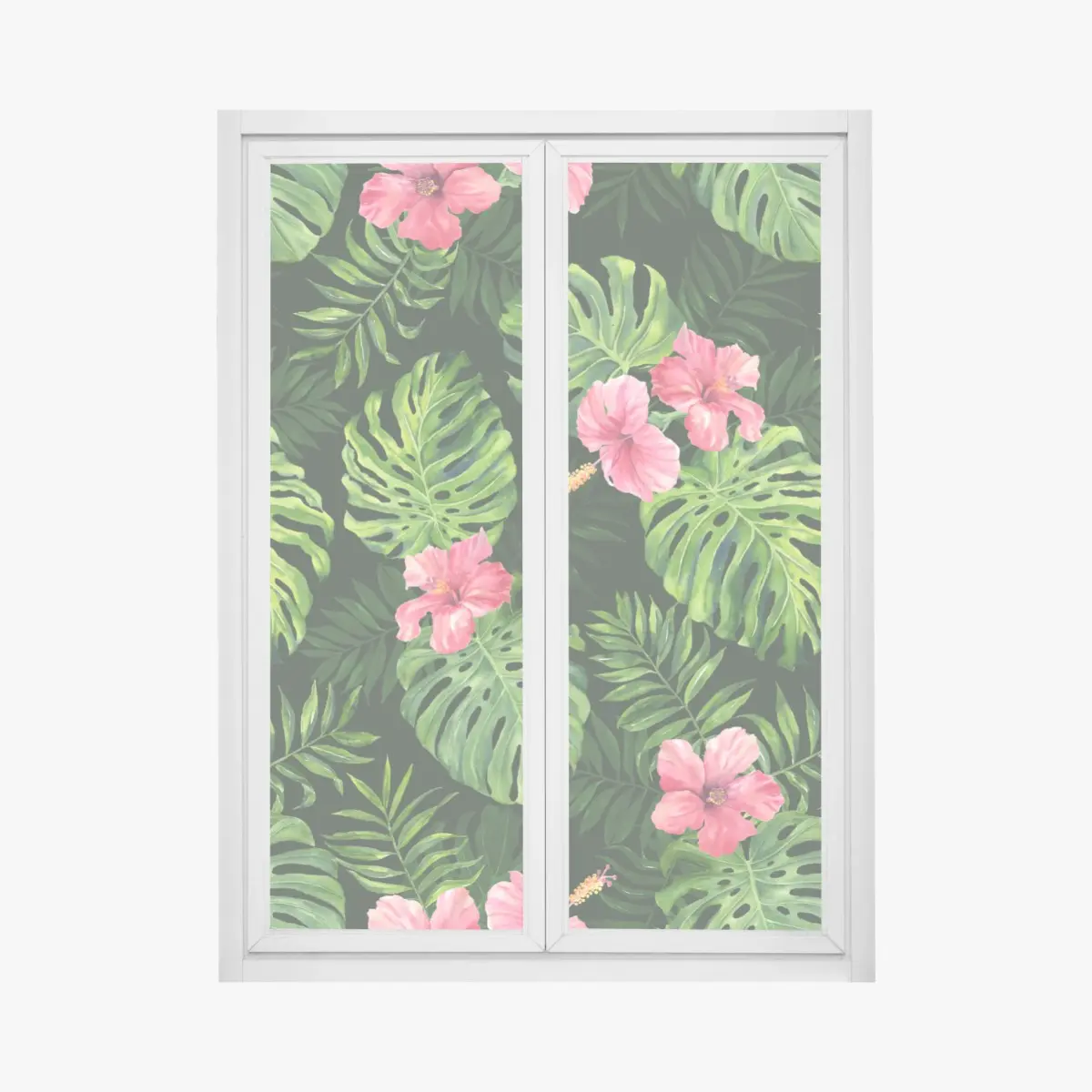 Fensteraufkleber tropisches monstera- und hibiskus-motiv – Pixers®