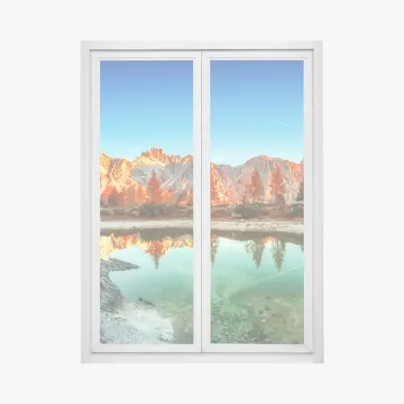 Fensteraufkleber alpiner sonnenaufgang über bergsee – Pixers®