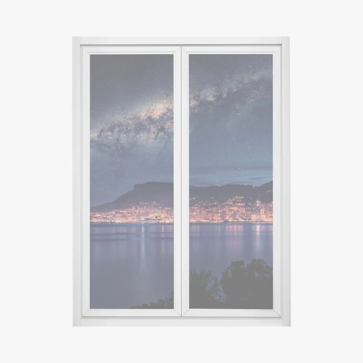 Fensteraufkleber küstenstadt unter der milchstraße – Pixers®
