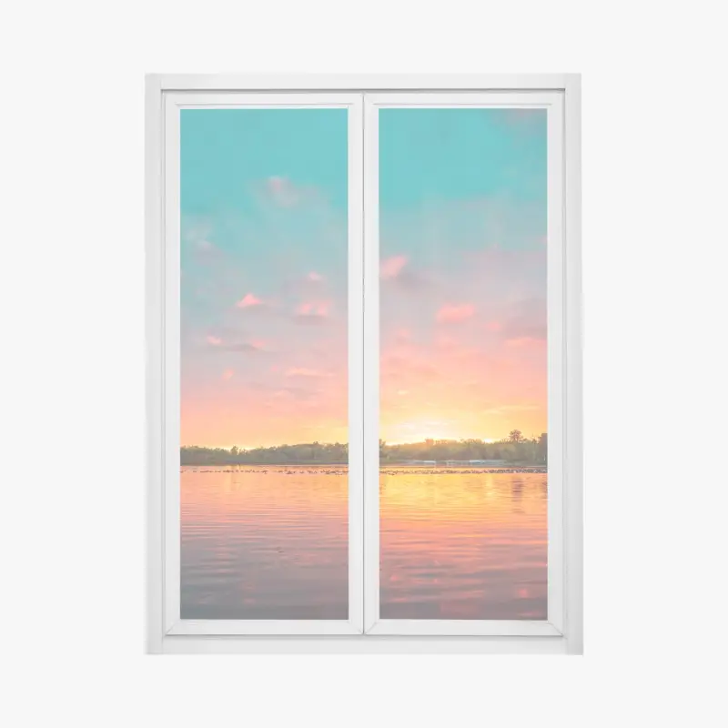 Fensteraufkleber türkisfarbener sonnenuntergang über ruhigem see