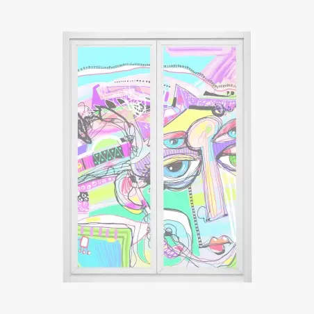 Fensteraufkleber buntes abstraktes gesichtsporträt – Pixers®