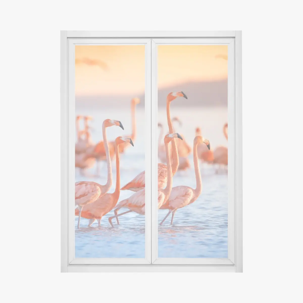 Fensteraufkleber rosa flamingos bei sonnenuntergang – Pixers®