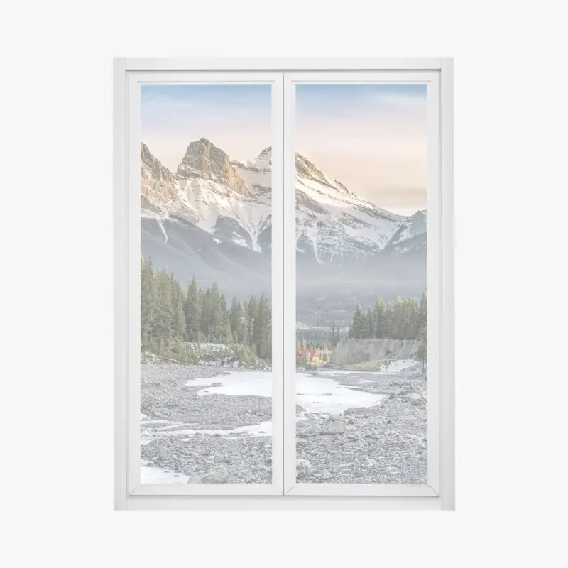 Fensteraufkleber majestätische berggipfel und kiefernwald