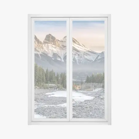 Fensteraufkleber majestätische berggipfel und kiefernwald – Pixers®
