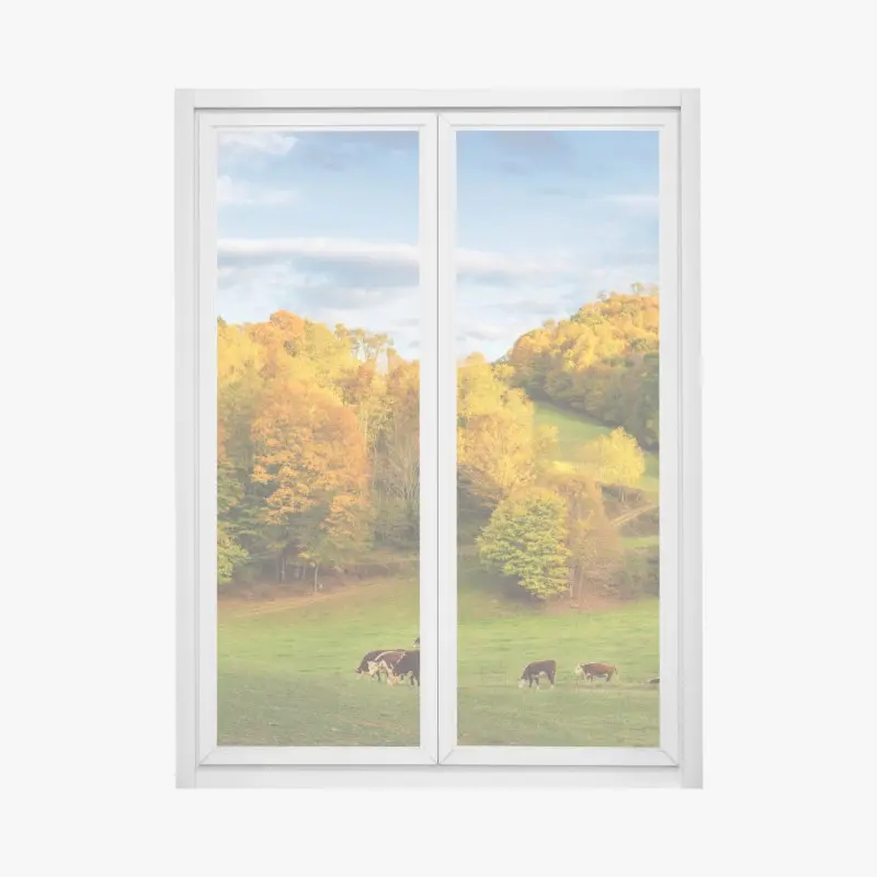 Fensteraufkleber herbstliche landschaft mit roter scheune