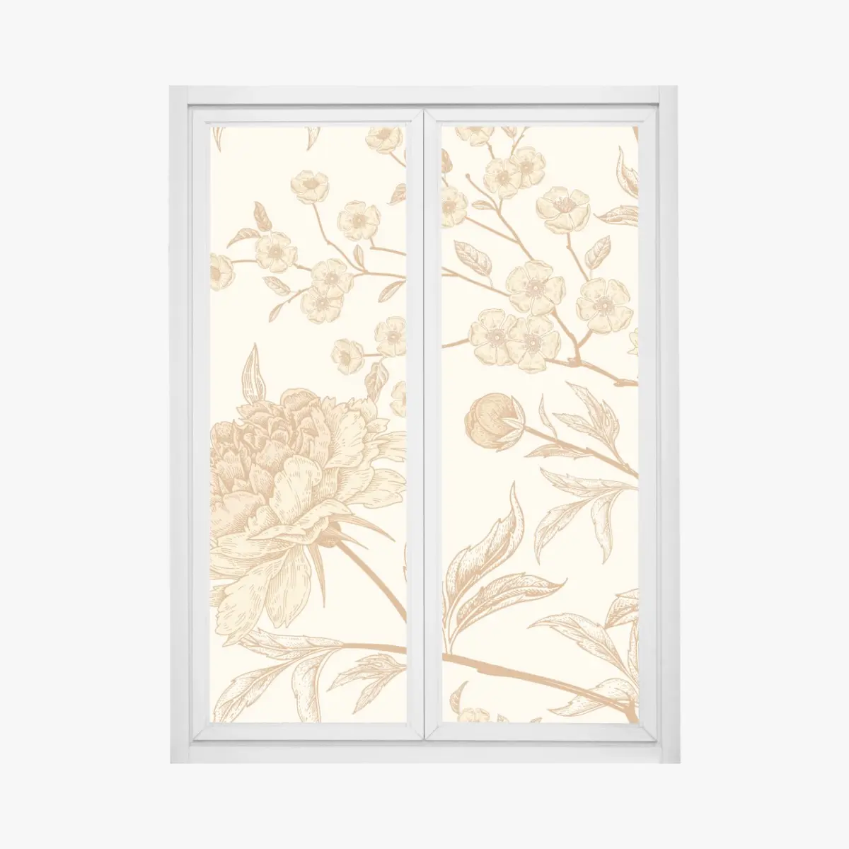 Fensteraufkleber vintage beiges blumenmuster mit pfingstrosen – Pixers®
