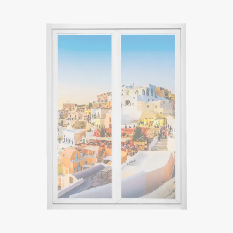 Fensteraufkleber sonnenuntergang über Santorini panoramaansicht