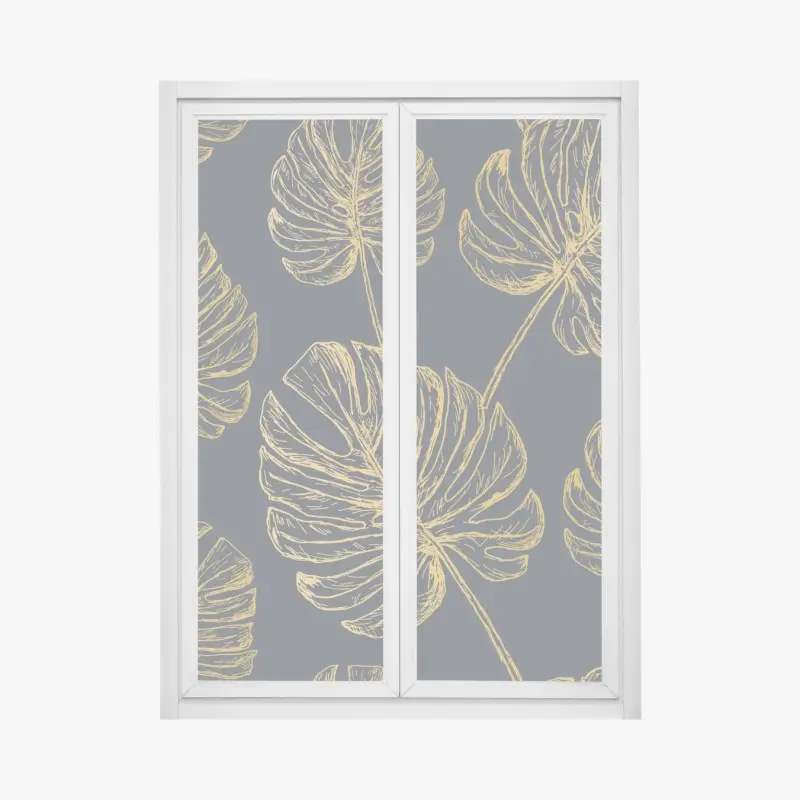 Fensteraufkleber goldene monstera-blätter auf dunklem hintergrund