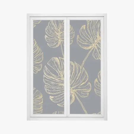 Fensteraufkleber goldene monstera-blätter auf dunklem hintergrund – Pixers®