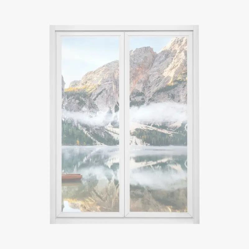 Fensteraufkleber nebliger alpensee mit spiegelung