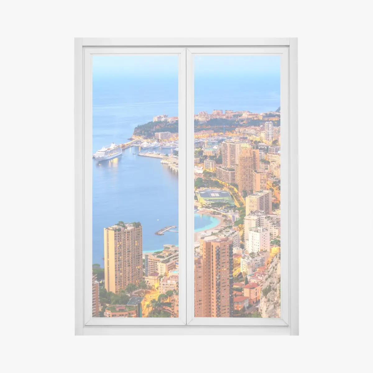 Fensteraufkleber Monaco küstenstadt panorama bei dämmerung – Pixers®
