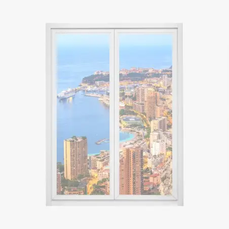 Fensteraufkleber Monaco küstenstadt panorama bei dämmerung – Pixers®