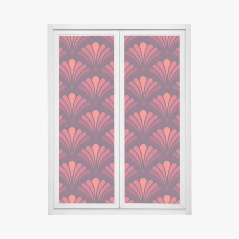 Fensteraufkleber geometrisches art-déco fächermuster in warmen rot- und violetttönen