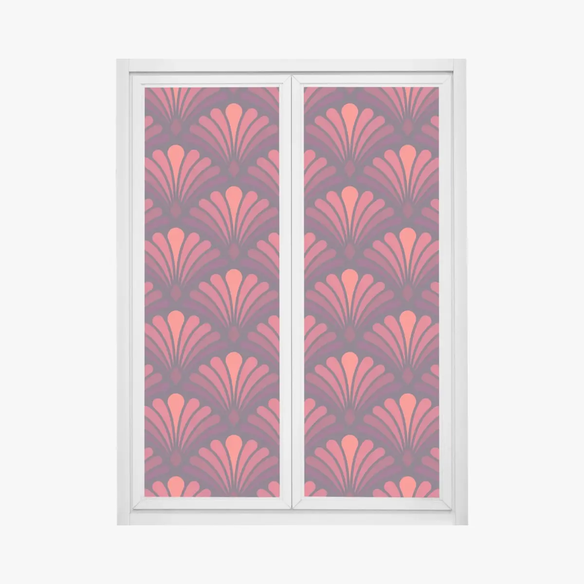 Fensteraufkleber geometrisches art-déco fächermuster in warmen rot- und violetttönen – Pixers®