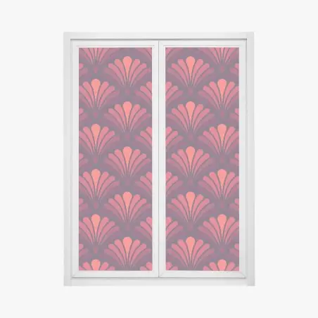 Fensteraufkleber geometrisches art-déco fächermuster in warmen rot- und violetttönen – Pixers®