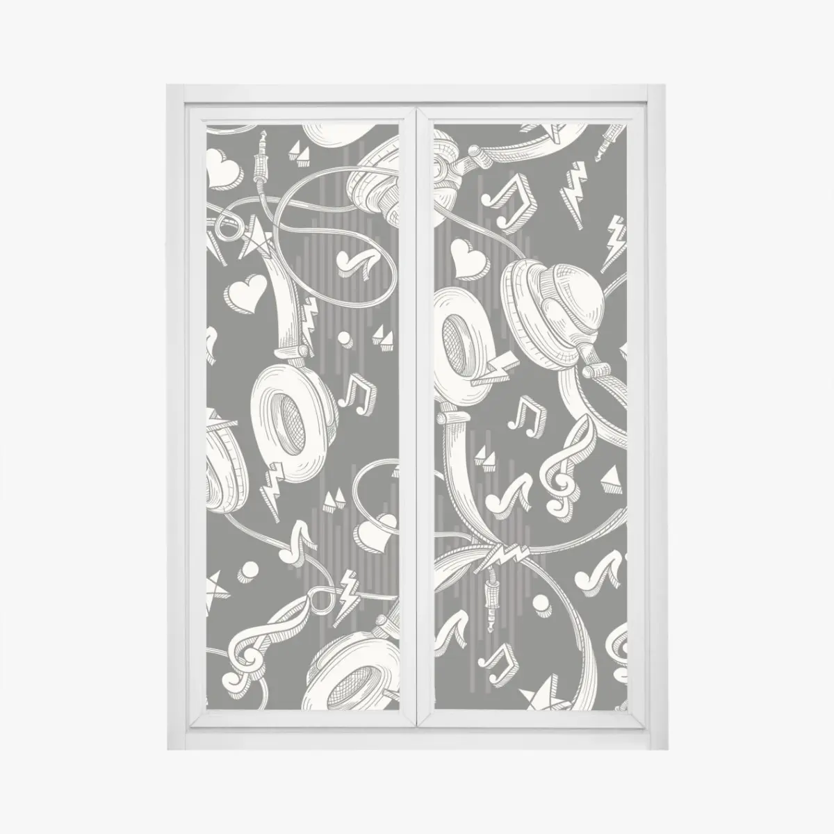 Fensteraufkleber monochromatisches muster mit kopfhörern und noten – Pixers®