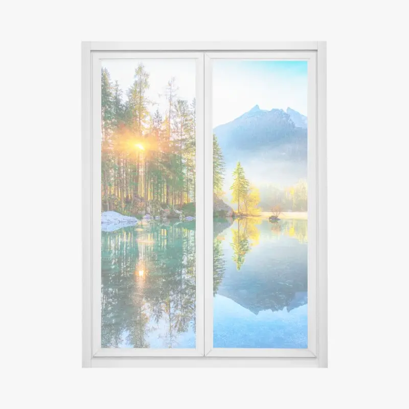 Fensteraufkleber Hintersee herbstlicher sonnenaufgang über dem türkisfarbenen see