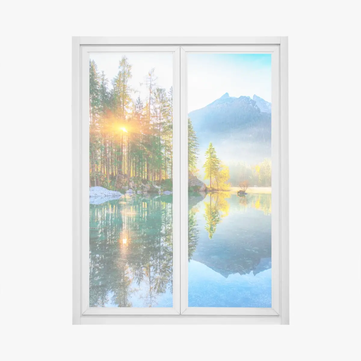 Fensteraufkleber Hintersee herbstlicher sonnenaufgang über dem türkisfarbenen see – Pixers®