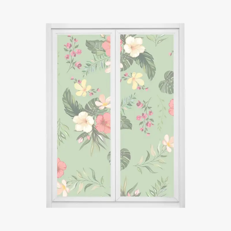 Fensteraufkleber grünes tropisches hibiskusmuster