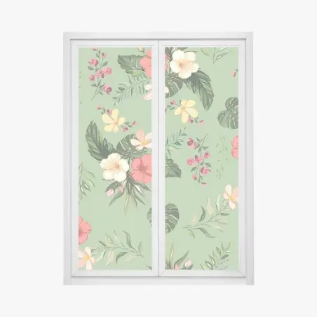 Fensteraufkleber grünes tropisches hibiskusmuster – Pixers®