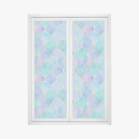 Fensteraufkleber pastell türkis marokkanisches fliesenmuster – Pixers®