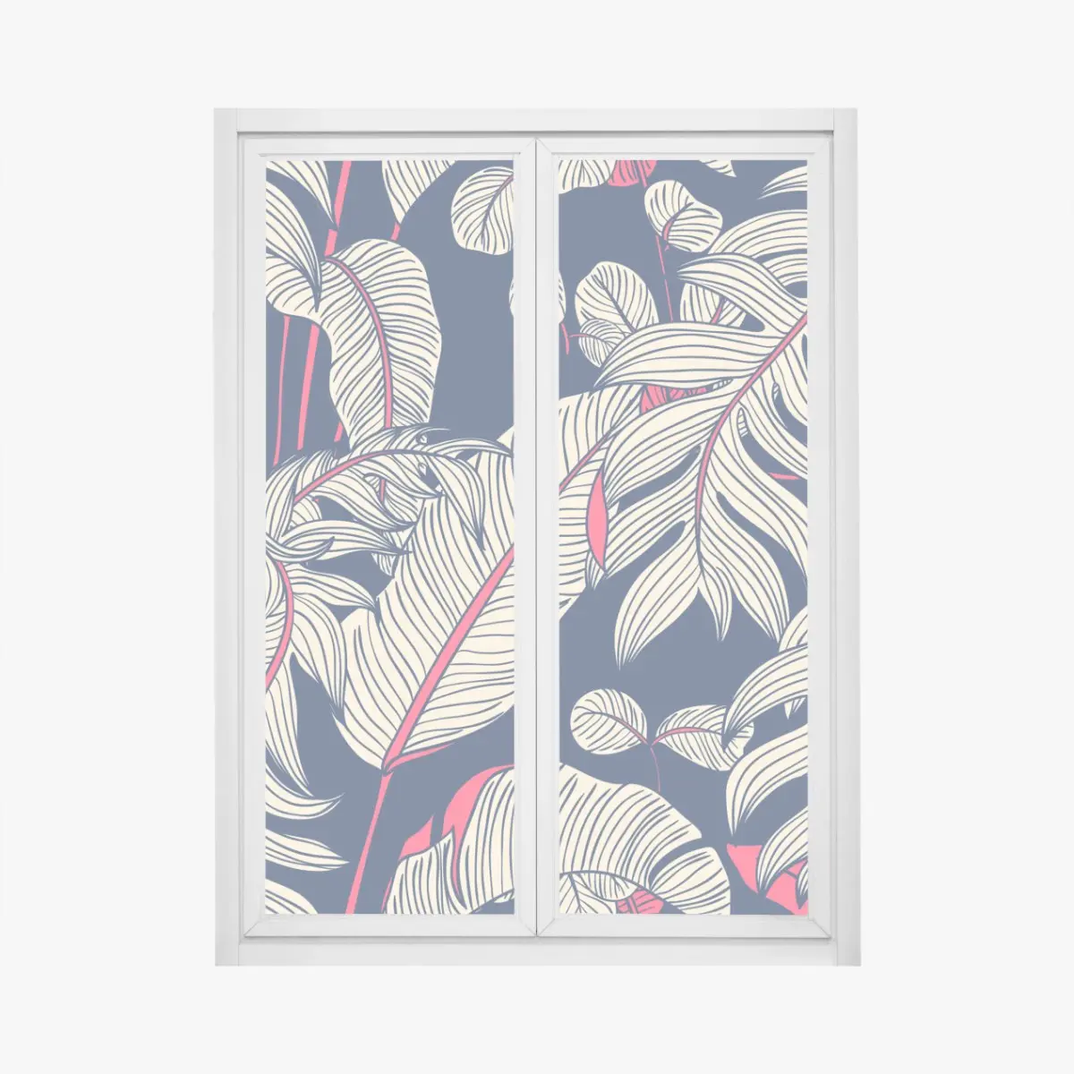 Fensteraufkleber marineblaues tropisches blattmuster – Pixers®