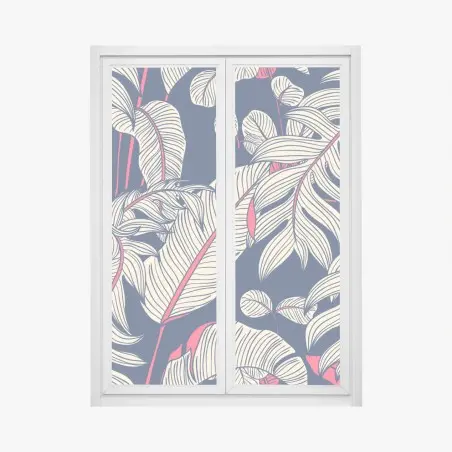 Fensteraufkleber marineblaues tropisches blattmuster – Pixers®