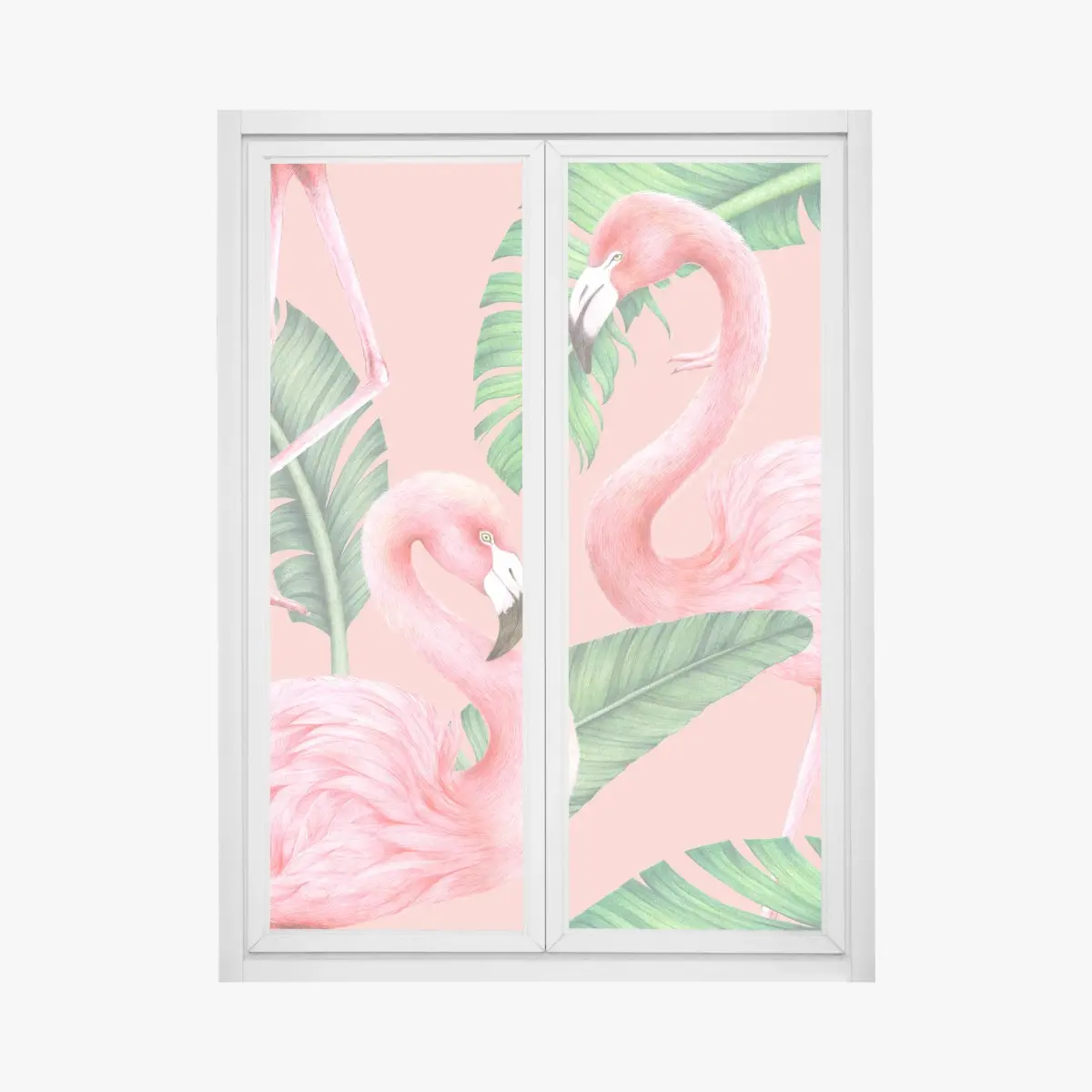 Fensteraufkleber rosa flamingo muster mit tropischen blättern – Pixers®