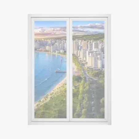 Fensteraufkleber skyline einer küstenstadt bei sonnenuntergang – Pixers®