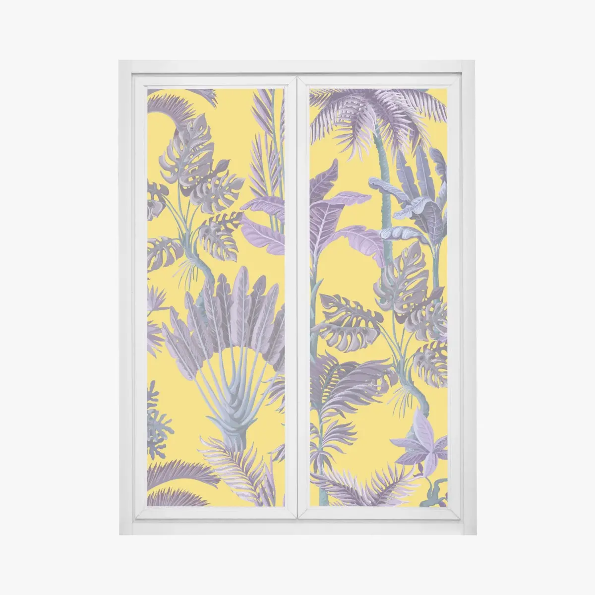 Fensteraufkleber tropische lila blätter auf gelbem hintergrund – Pixers®