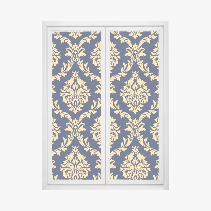 Fensteraufkleber elegantes goldenes damastmuster auf tiefblauem hintergrund