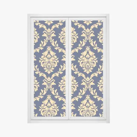 Fensteraufkleber elegantes goldenes damastmuster auf tiefblauem hintergrund – Pixers®