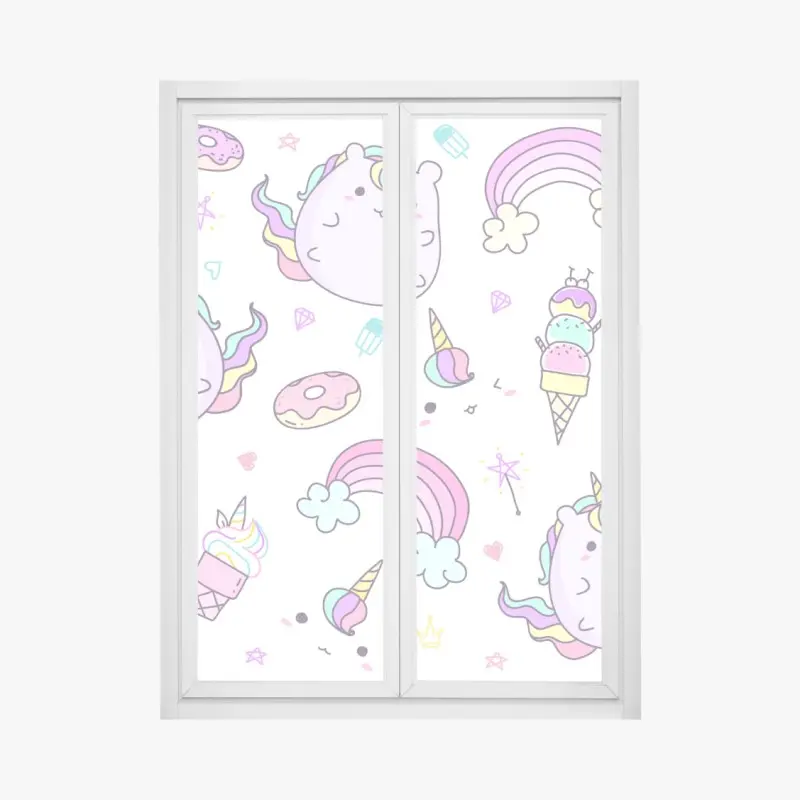 Fensteraufkleber verspieltes pastell-einhorn-katzenmuster