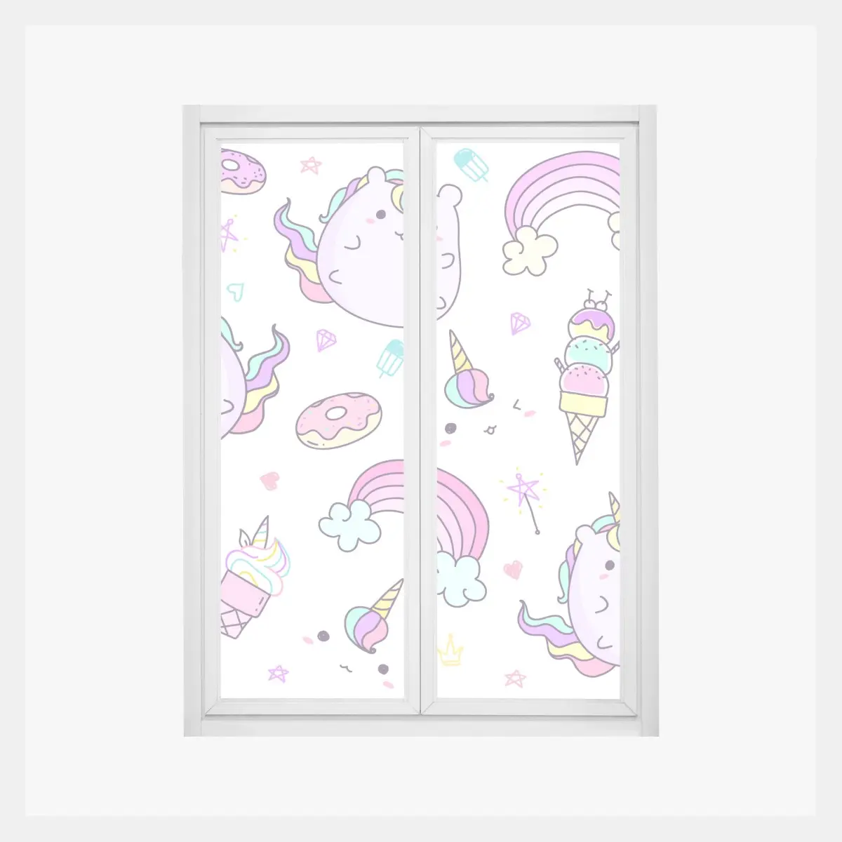 Fensteraufkleber verspieltes pastell-einhorn-katzenmuster – Pixers®